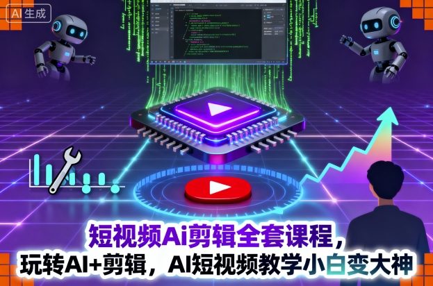 短视频Ai剪辑全套课程，玩转AI+剪辑，AI短视频教学小白变大神-赚客网赚
