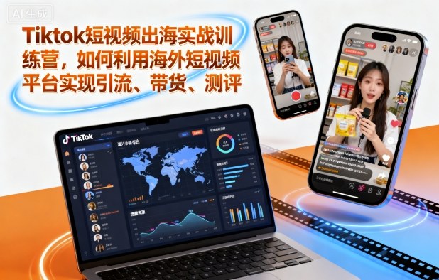 Tiktok短视频出海实战训练营,如何利用海外短视频平台实现引流、带货、测评-赚客网赚