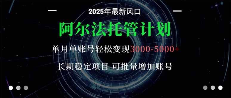 （16360期）阿尔法托管计划 单账号月入3000-5000，长期稳定项目，新手小白轻松上手。-赚客网赚