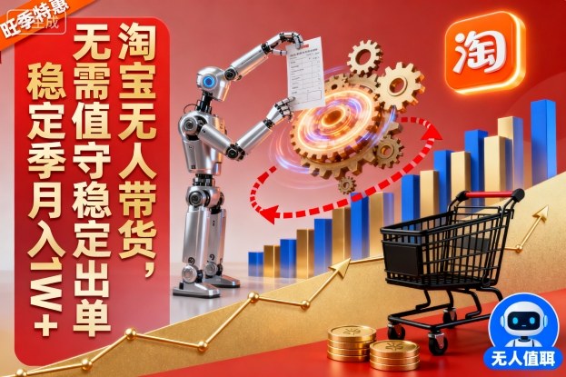 淘宝无人带货，无需值守稳定出单，电商旺季，稳定月入1W+-赚客网赚