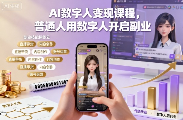 AI数字人变现课程，普通人用数字人开启副业-赚客网赚