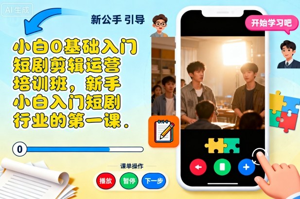 小白0基础入门短剧剪辑运营培训班，新手小白入门短剧行业的第一课-赚客网赚