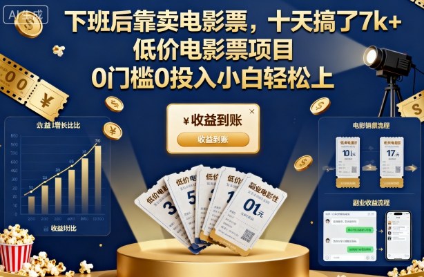 下班后靠卖电影票,十天搞了7k+,低价电影票项目,0门槛0投入小白轻松上手【揭秘】-赚客网赚