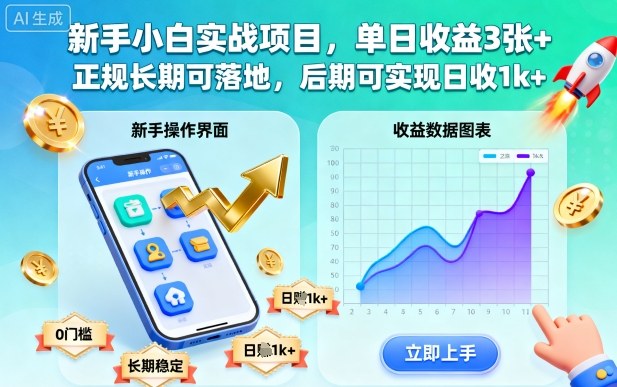 新手小白实战项目，单日收益3张+，正规长期可落地，后期可实现日收1k+【揭秘】-赚客网赚