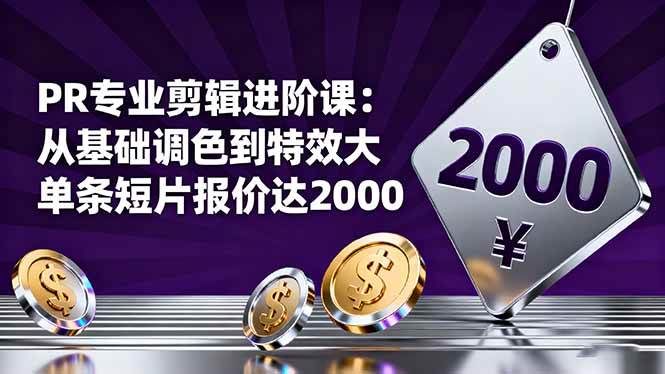（16381期）PR专业剪辑进阶课：从基础调色到特效大片的进阶技能，单条短片报价达2000-赚客网赚