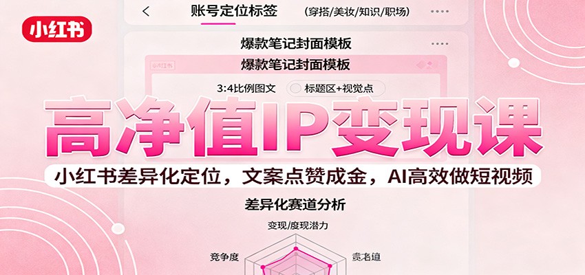 高净值IP变现课：小红书差异化定位，文案点赞成金， AI高效做短视频-赚客网赚