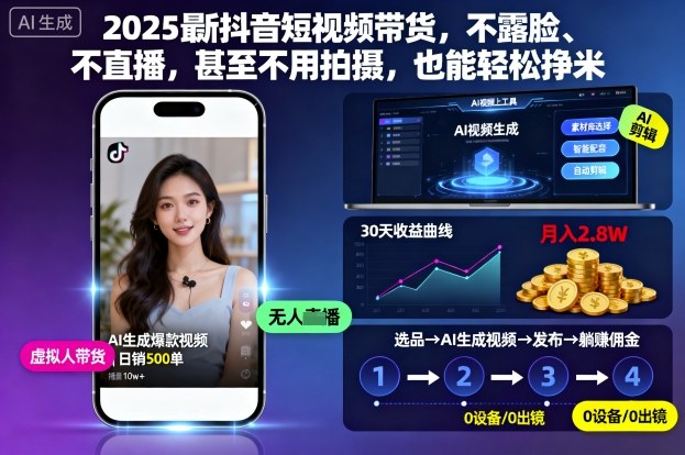 2025最新抖音短视频带货，不露脸、不直播，甚至不用拍摄，也能轻松挣米-赚客网赚