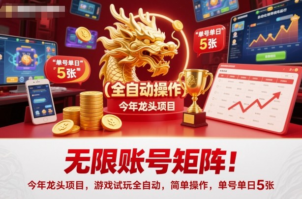 无限账号矩阵!今年龙头项目,游戏试玩全自动,简单操作,单号单日5张【揭秘】-赚客网赚