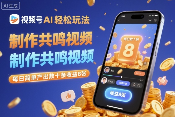 视频号AI轻松玩法，制作共鸣视频，每日简单产出数十条收益8张-赚客网赚