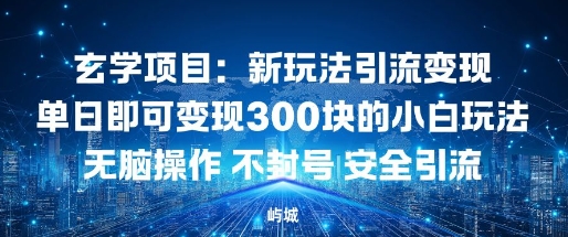 玄学项目：新玩法引流变现单日即可变现3张的小白玩法无脑操作不封号安全引流-赚客网赚