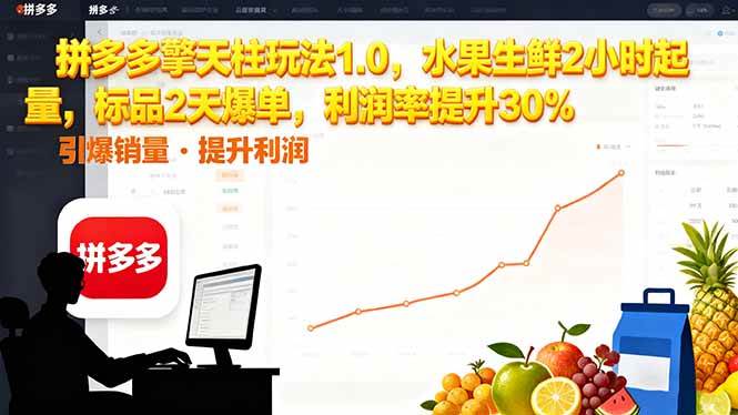 （16429期）拼多多 擎天柱玩法1.0，水果生鲜2小时起量，标品2天爆单，利润率提升30%-赚客网赚