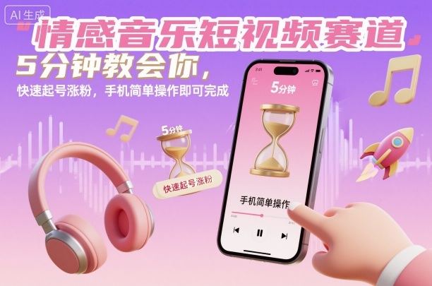 情感音乐短视频赛道，5分钟教会你，快速起号涨粉，手机简单操作即可完成-赚客网赚
