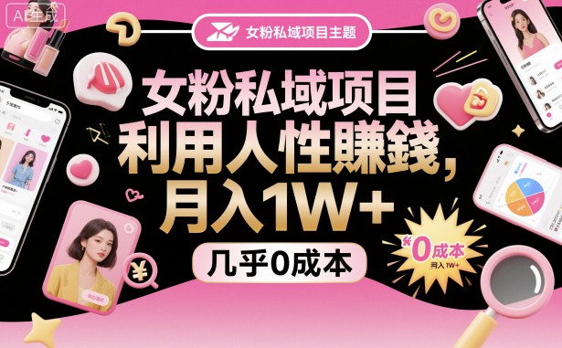 女粉私域项目，利用人性賺钱，月入1W＋，几乎0成本-赚客网赚