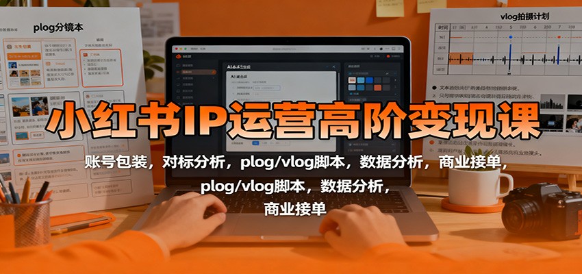小红书IP运营高阶变现课：账号包装，对标分析，plog/vlog脚本，数据分析，商业接单-赚客网赚
