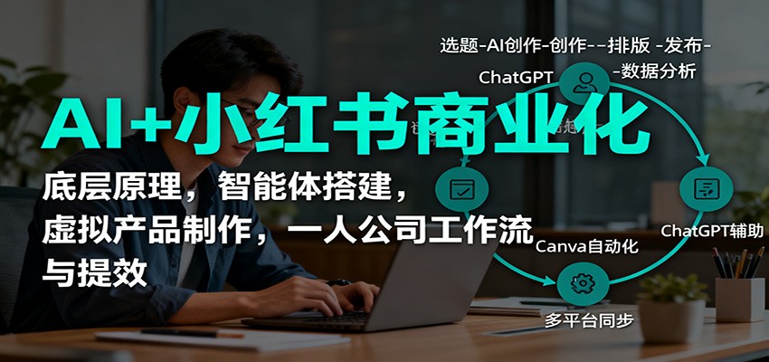 AI+小红书商业化，底层原理，智能体搭建，虚拟产品制作，一人公司工作流与提效-赚客网赚