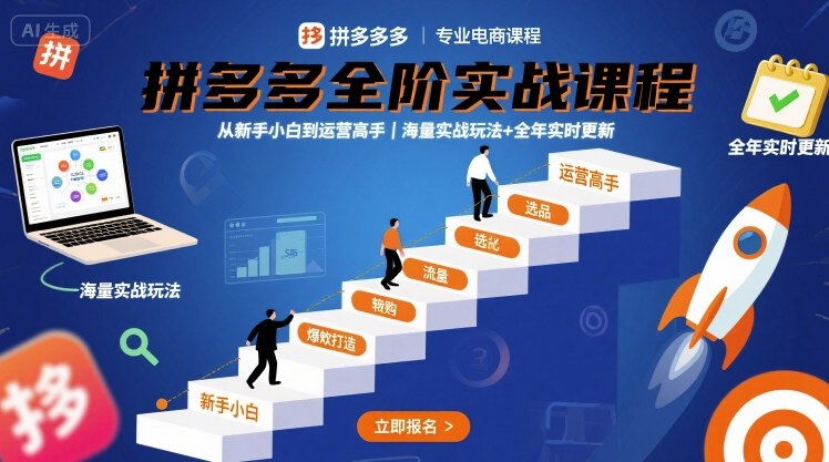 拼多多全阶实战课程，从新手小白到运营高手，海量实战玩法+全年实时更新【2025年10月更新】-赚客网赚