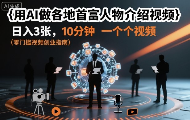 用AI做各地首富人物介绍视频，日入3张，10分钟一个视频-赚客网赚