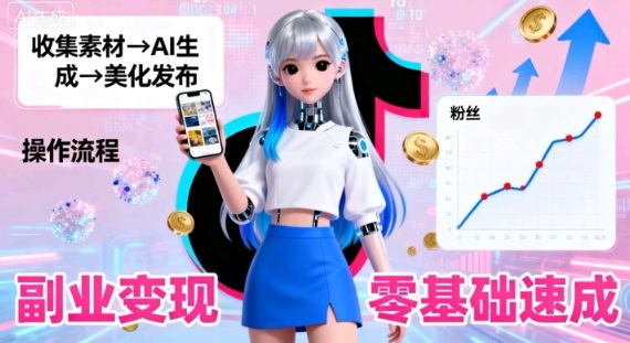 副业拆解：抖音新风口，靠AI美女图日引500粉，无需拍摄、不用真人-赚客网赚