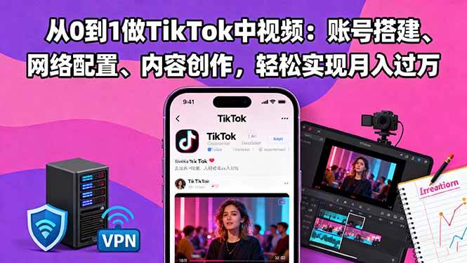 （16461期）从0到1做TikTok中视频：账号搭建、网络配置、内容创作，轻松实现月入过万-赚客网赚