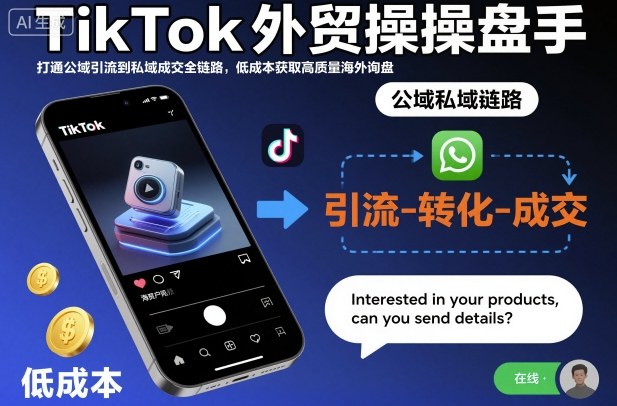 TikTok外贸操盘手,打通公域引流到私域成交全链路,低成本获取高质量海外询盘-赚客网赚