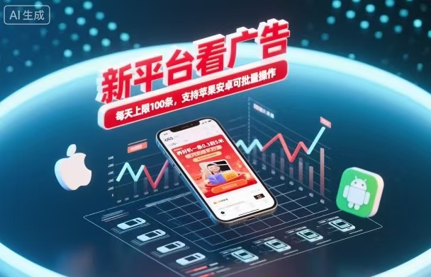 新台看广告，养好机一条5毛到5块，单机日入30到100，支持苹果安卓，可批量操作。-赚客网赚