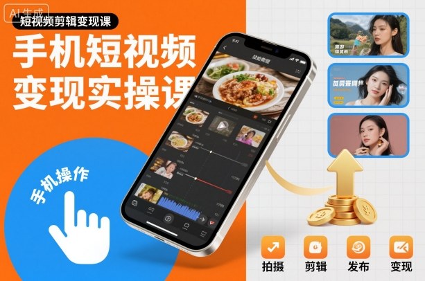 手机短视频变现实操课，短视频剪辑变现课-赚客网赚