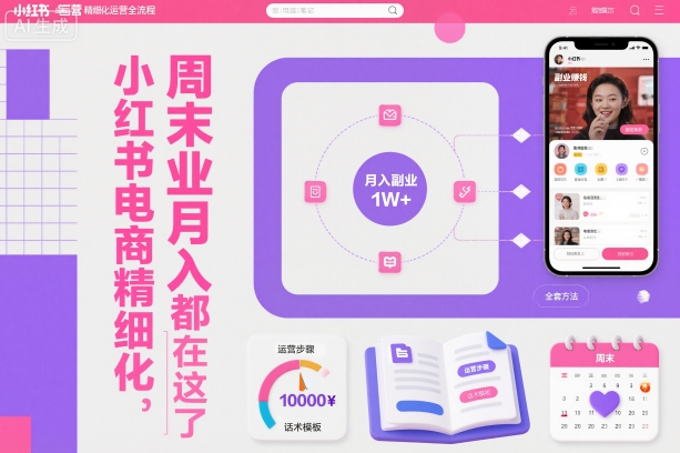 小红书电商精细化运营全流程，周末副业月入1W+，全套方法都在这了-赚客网赚