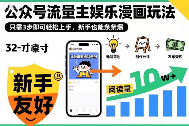 公众号流量主娱乐漫画玩法,只需3步即可轻松上手,新手也能条条爆-赚客网赚