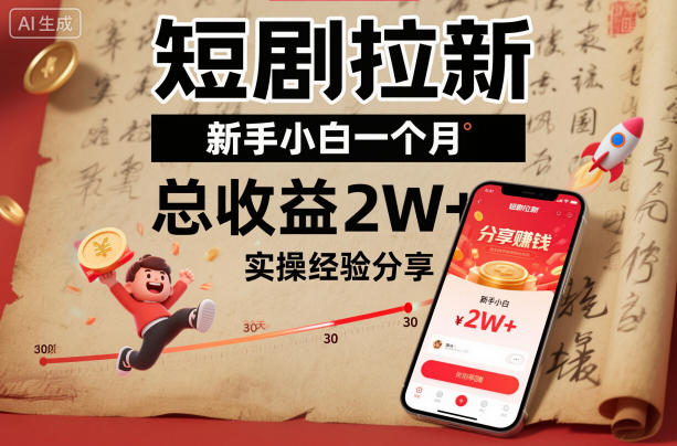 短剧拉新新手小白一个月总收益2W+实操经验分享-赚客网赚