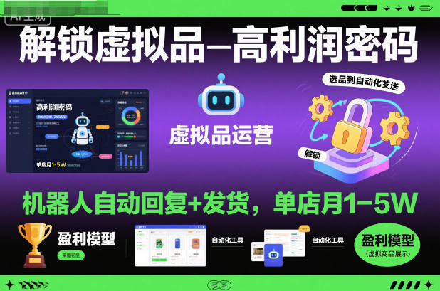 解锁虚拟品高利润密码:机器人自动回复+发货,单店月1-5W【揭秘】-赚客网赚