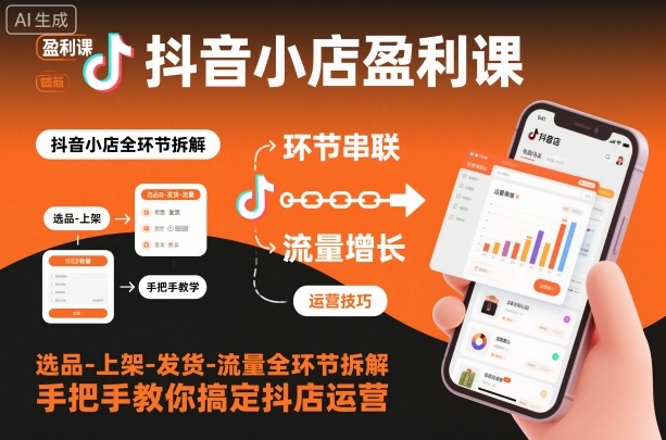 抖音小店盈利课-选品-上架-发货-流量全环节拆解，手把手教你搞定抖店运营-赚客网赚