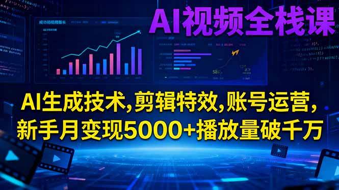 （16603期）AI视频全栈课:AI生成技术,剪辑特效,账号运营,新手月变现5000+播放量破千万-赚客网赚