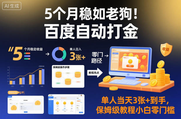 5个月稳如老狗！百度自动打金，单人当天3张+到手，保姆级教程小白零门槛【揭秘】-赚客网赚