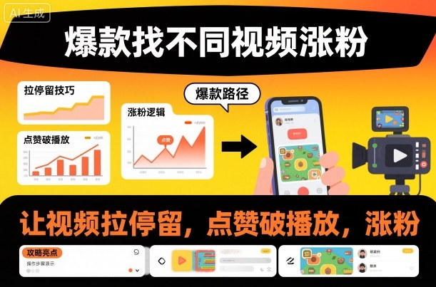 爆款找不同视频涨粉，让视频拉停留，实现点赞，破播放，涨粉-赚客网赚