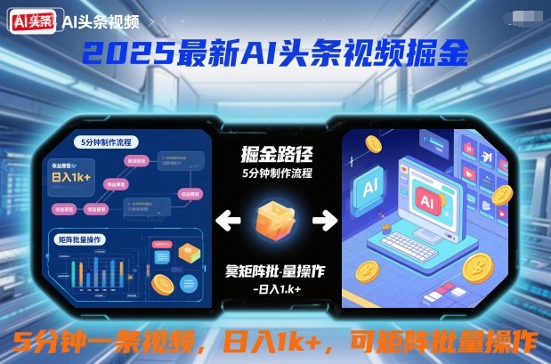 2025最新AI头条视频掘金，5分钟一条视频，日入1k＋，可矩阵批量操作-赚客网赚