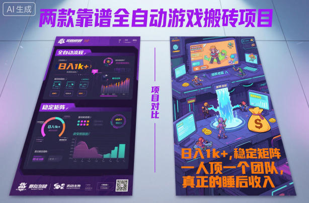 两款靠谱全自动游戏搬砖项目，日入1k+，稳定可矩阵，一人顶一个团队，真正的睡后收入【揭秘】-赚客网赚