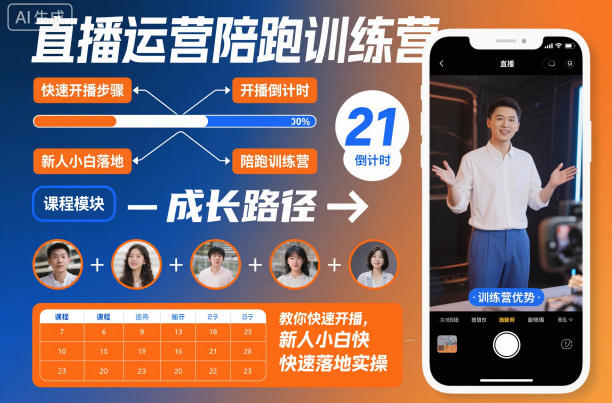 直播运营陪跑训练营，教你快速开播，新人小白快速落地实操-赚客网赚