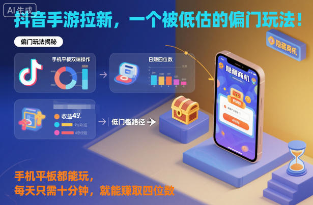 抖音手游拉新，一个被低估的偏门玩法！手机平板都能玩，每天只需十分钟，就能賺取四位数【揭秘】-赚客网赚