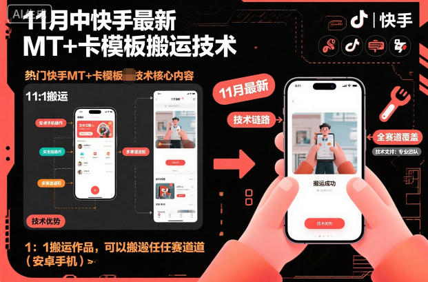 11月中快手最新MT+卡模板搬运技术，1：1搬运作品，可以搬运任何赛道（安卓手机）-赚客网赚