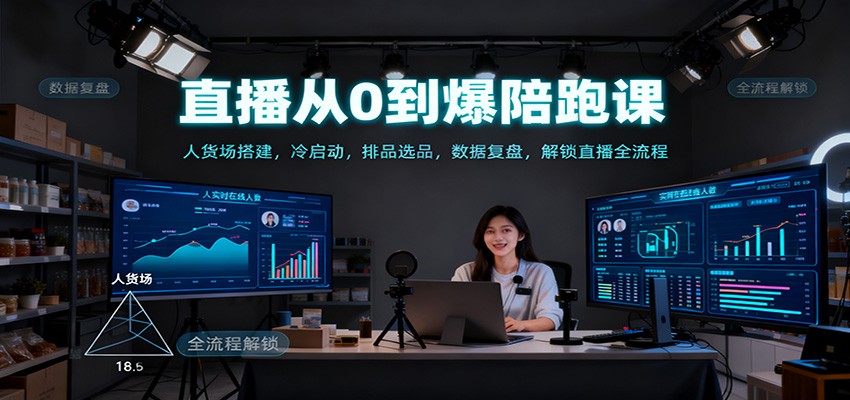 直播从0到爆陪跑课：人货场搭建，冷启动，排品选品，数据复盘，解锁直播全流程-赚客网赚
