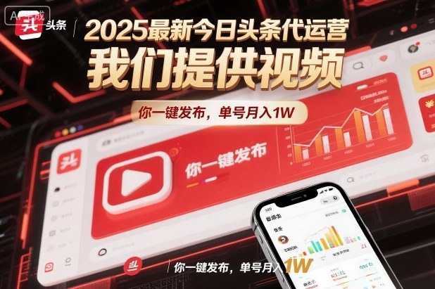 2025最新今日头条代运营，我们提供视频，你一键发布，单号月入1W【揭秘】-赚客网赚
