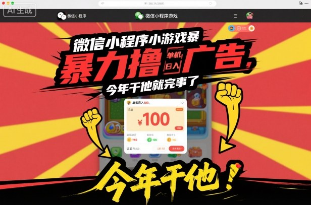 微信小程序小游戏暴力撸广告，单机日入100，今年干他就完事了-赚客网赚