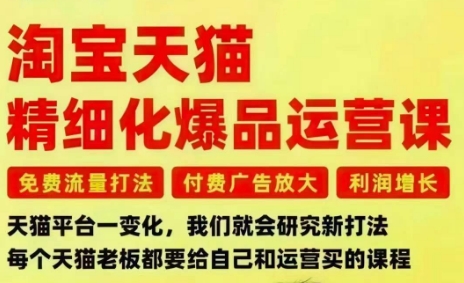 淘宝天猫精细化爆品运营课，免费流量打法-付费广告放大-利润增长-三大核心痛点，一次全部解决-赚客网赚