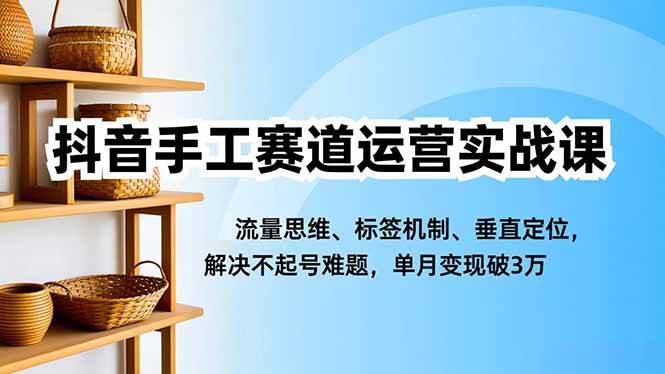 （16667期）抖音手工赛道运营实战课，流量思维、标签机制、垂直定位，解决不起号难题，单月变现破3万-赚客网赚