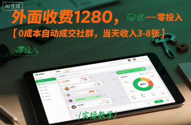 外面收费1280，0成本自动成交社群，当天收入3-8张【实操教学】-赚客网赚