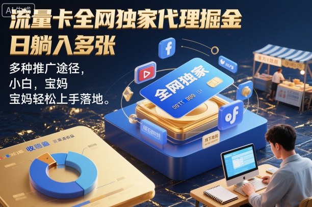 流量卡全网独家代理掘金，日躺入多张，多种推广途径，小白，宝妈轻松上手落地-赚客网赚