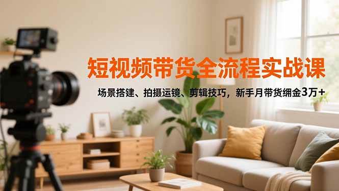 （16680期）短视频带货全流程实战课，场景搭建、拍摄运镜、剪辑技巧，新手月带货佣金3万+-赚客网赚