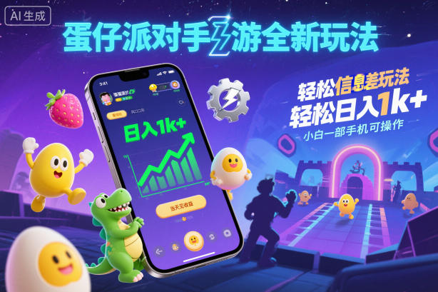 蛋仔派对手游全新玩法，轻松日入1k+，风口信息差玩法，当天见收益，小白一部手机可操作-赚客网赚