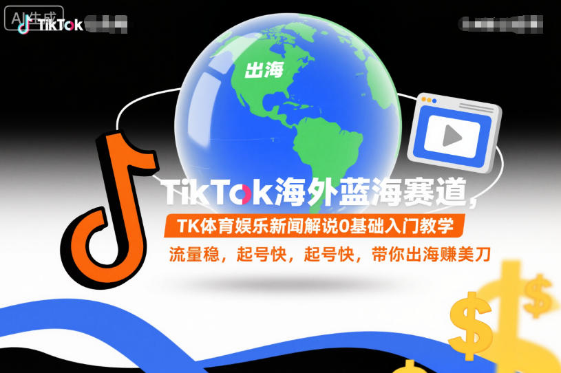 TikTok海外蓝海赛道，TK体育娱乐新闻解说0基础入门教学，流量稳，起号快，带你出海賺美刀-赚客网赚