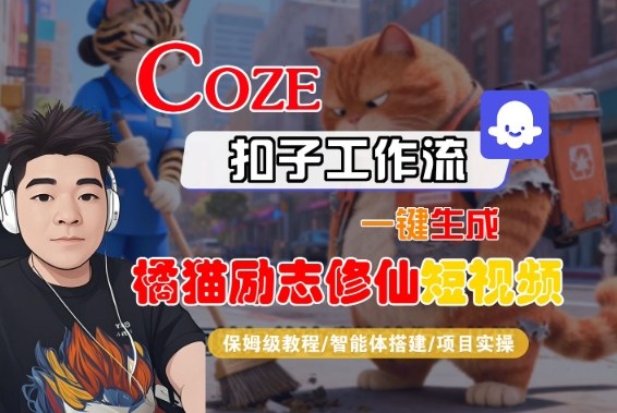 Coze扣子智能体工作流一键生成“橘猫励志修仙“短视频，全流程保姆级教学-赚客网赚